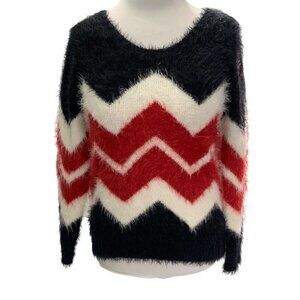 My Michelle Takara ladies Chevron pattern black pullover sweater NEW medium